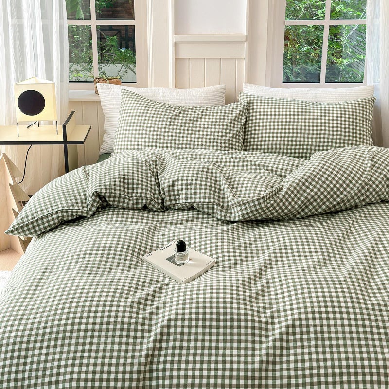 LifeTB Green Gingham Comforter Set Full Size Boho Plaid Checkered Pattern Comforter Geometric Grid Plaid Printed Bedding Comforter Set with 2 Pillowcases Fluffy Soft Gingham Bedding Set Full Size - Image 5